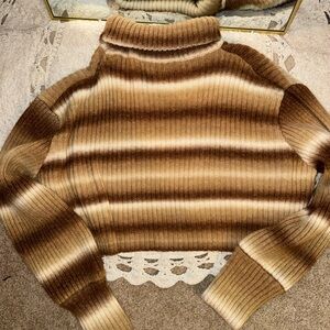 Striped Brown and Cream Turtleneck Sweater